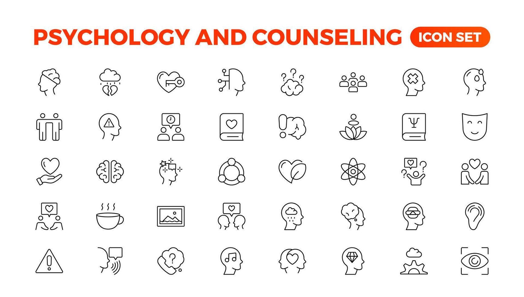 Psychology and mental line icons collection. Big UI icon set in a flat design. Thin outline icons pack.Set of positive thinking icon.be loved, healthy lifestyle, happiness, positive mindset. vector
