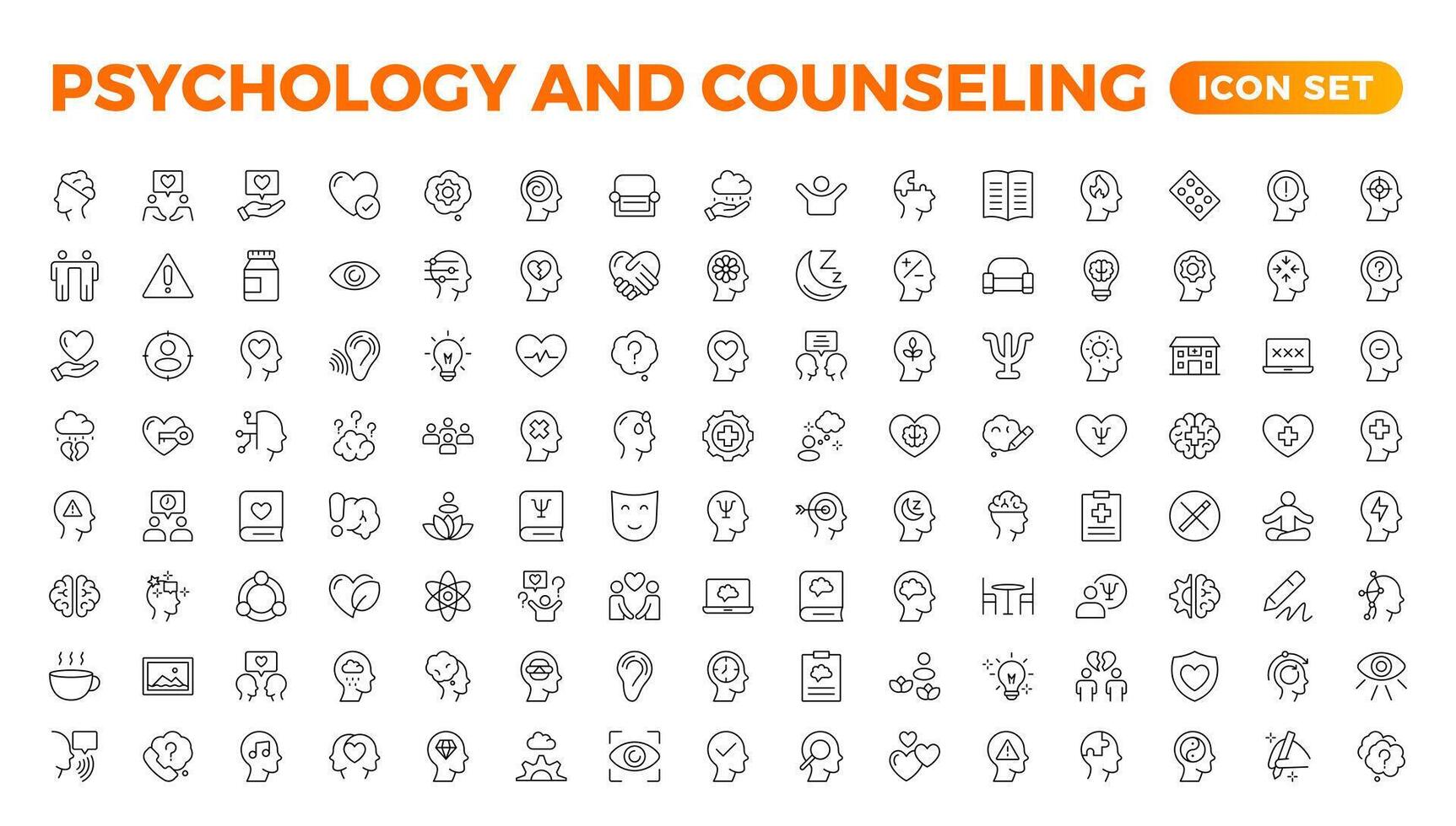 Psychology and mental line icons collection. Big UI icon set in a flat design. Thin outline icons pack.Set of positive thinking icon.be loved, healthy lifestyle, happiness, positive mindset. vector