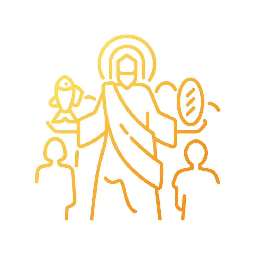 Feeding of five thousands gradient linear vector icon. Jesus Christ feeds multitude. Miracle of Jesus. Biblical scene. Thin line color symbol. Modern style pictogram. Vector isolated outline drawing