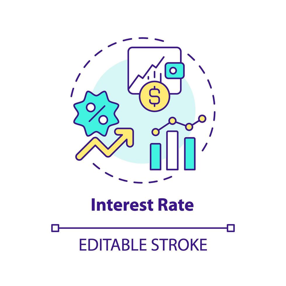 Interest rate multi color concept icon. Amount of interest due per period. Amount lent, deposited. Round shape line illustration. Abstract idea. Graphic design. Easy to use in marketing vector