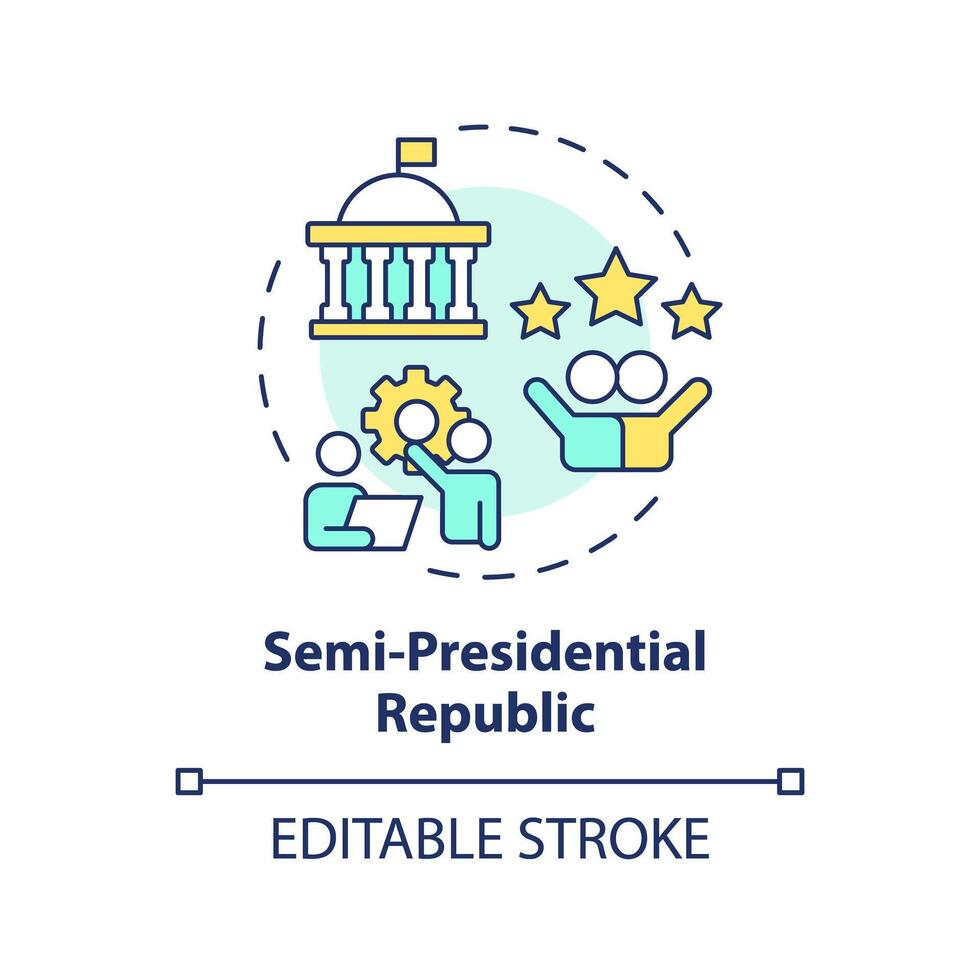 Semi-presidential republic multi color concept icon. Presidential, parliamentary structure. Federal government politics. Round shape line illustration. Abstract idea. Graphic design. Easy to use vector