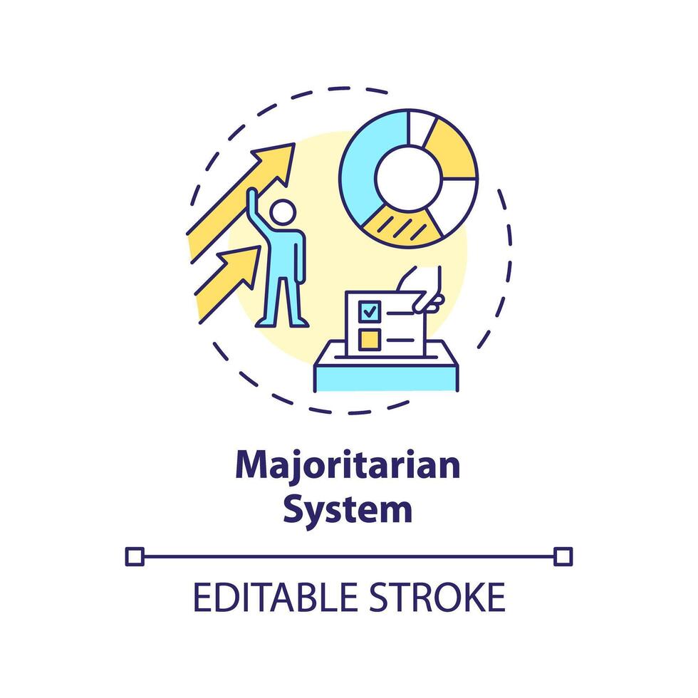Majoritarian system multi color concept icon. Politician majority, voting electoral system. Election candidate selection. Round shape line illustration. Abstract idea. Graphic design. Easy to use vector
