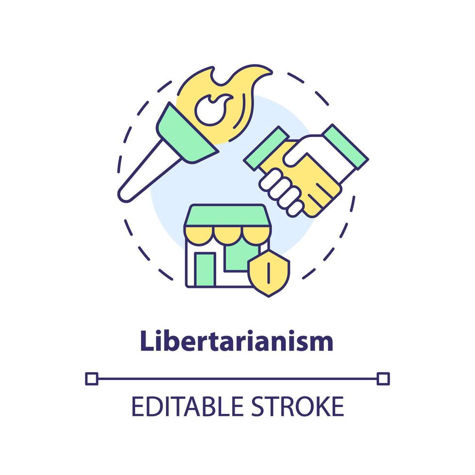 Libertarianism ideology multi color concept icon. Individual freedom rights, autonomy. Economic prosperity, free market. Round shape line illustration. Abstract idea. Graphic design. Easy to use vector