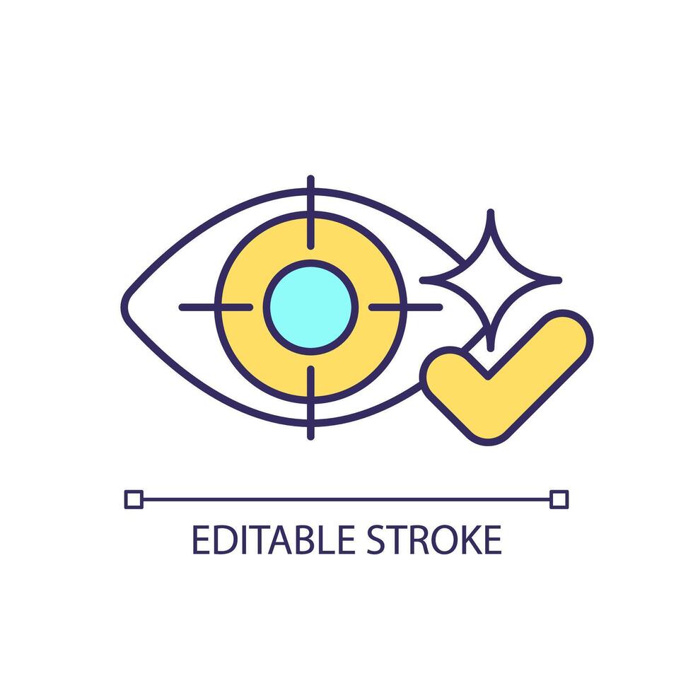 Eye health checkup RGB color icon. Successful ophthalmic surgery.Observation and verification. Monitoring symbol. Isolated vector illustration. Simple filled line drawing. Editable stroke