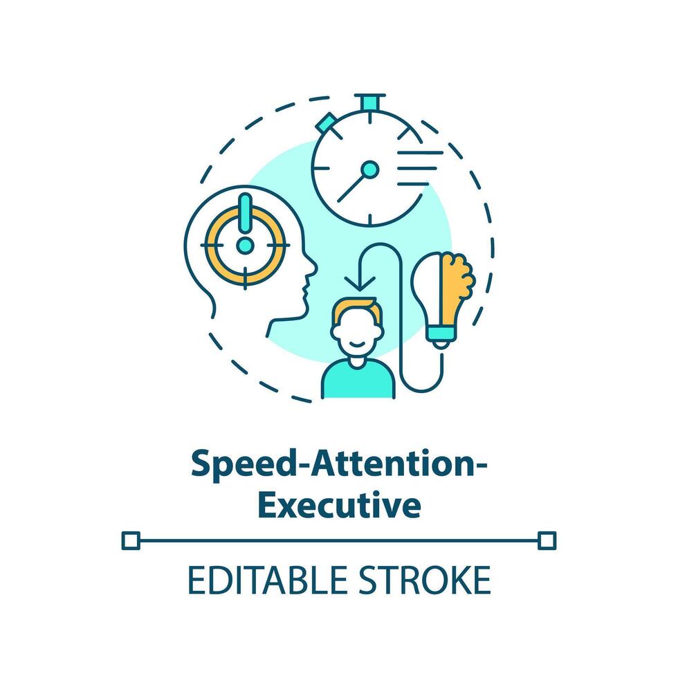 Speed-attention-executive multi color concept icon. Hyperactive behaviour. Round shape line illustration. Abstract idea. Graphic design. Easy to use in infographic, presentation, brochure, booklet vector