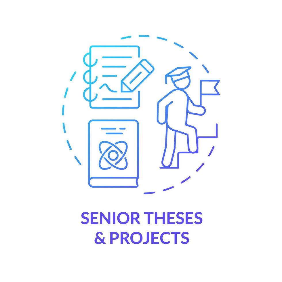 Senior theses and projects blue gradient concept icon. Comprehensive projects. Round shape line illustration. Abstract idea. Graphic design. Easy to use in presentation vector