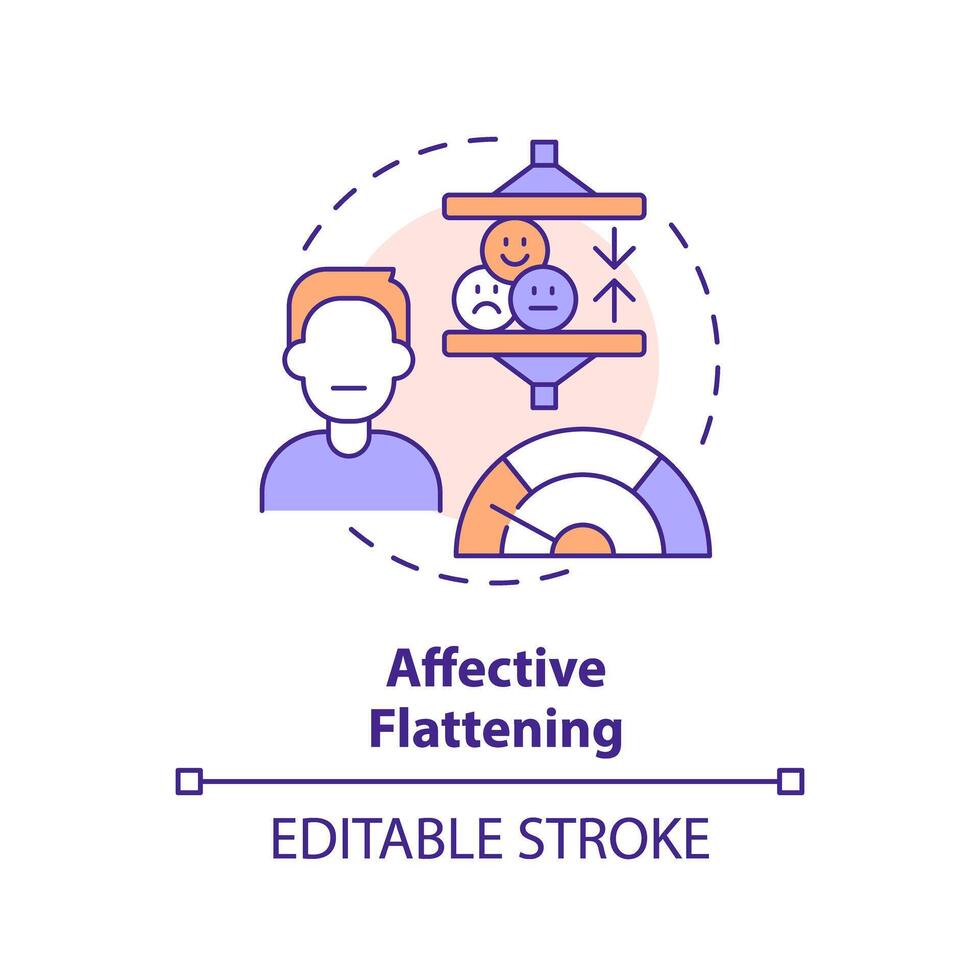 Affective flattening multi color concept icon. Schizophrenia symptom. Round shape line illustration. Abstract idea. Graphic design. Easy to use in infographic, presentation, brochure, booklet vector