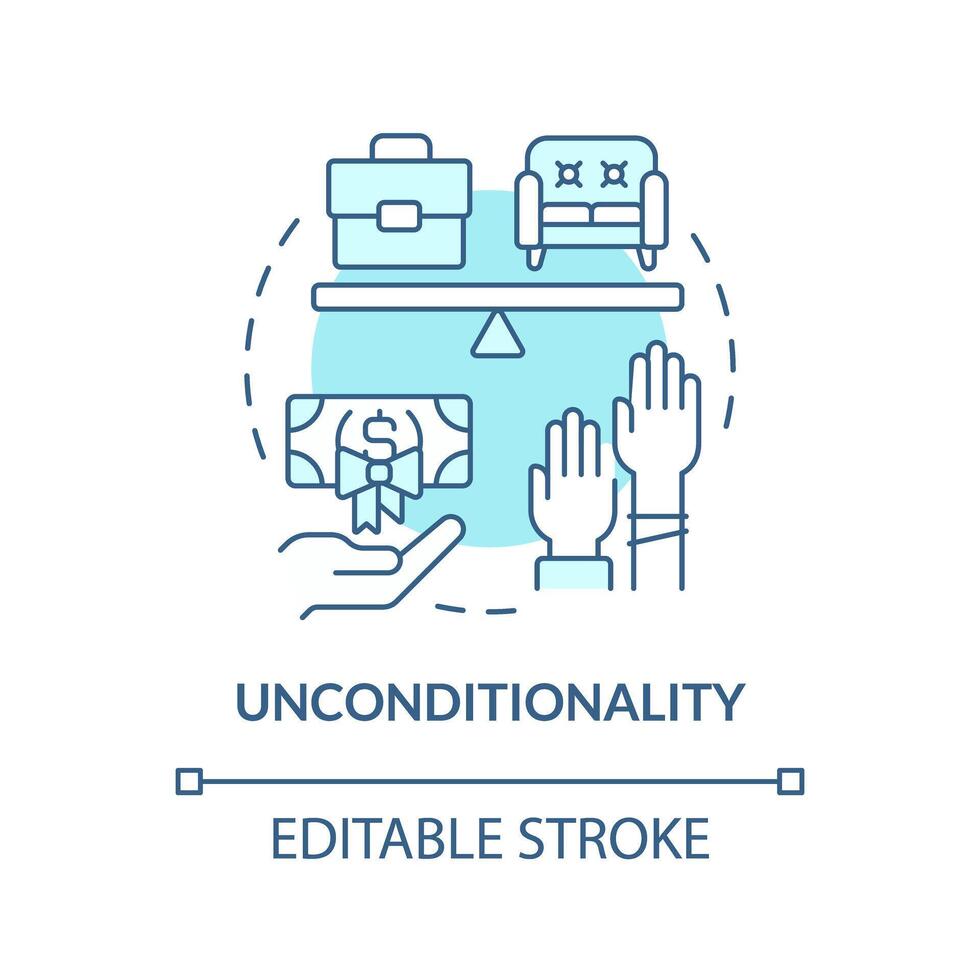 Unconditionality soft blue concept icon. Social policies equality. Resources regulation. Round shape line illustration. Abstract idea. Graphic design. Easy to use in brochure, booklet vector