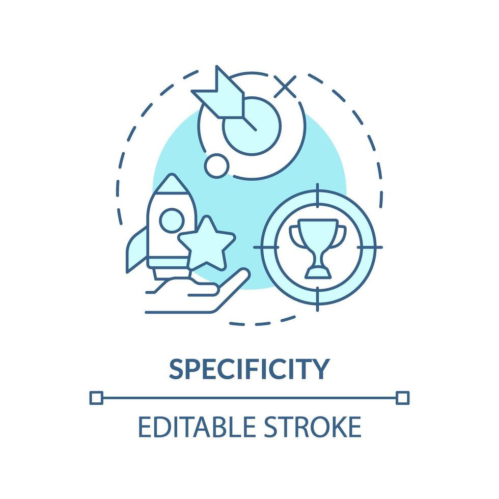 Specificity soft blue concept icon. Employee recognition criteria. Performance appreciation. Boost morale. Round shape line illustration. Abstract idea. Graphic design. Easy to use vector