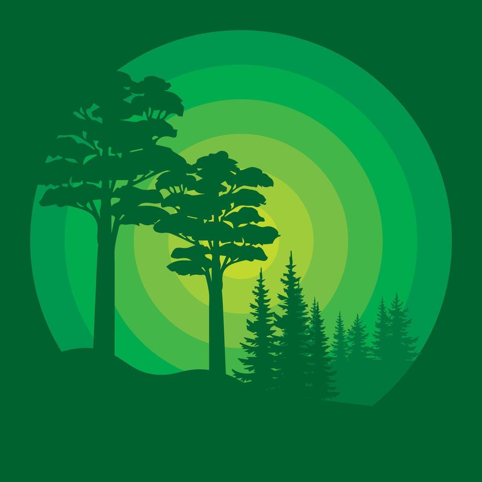 Mountain and Forest Vector Logo,this logo symbolizes a nature, peace, and calm