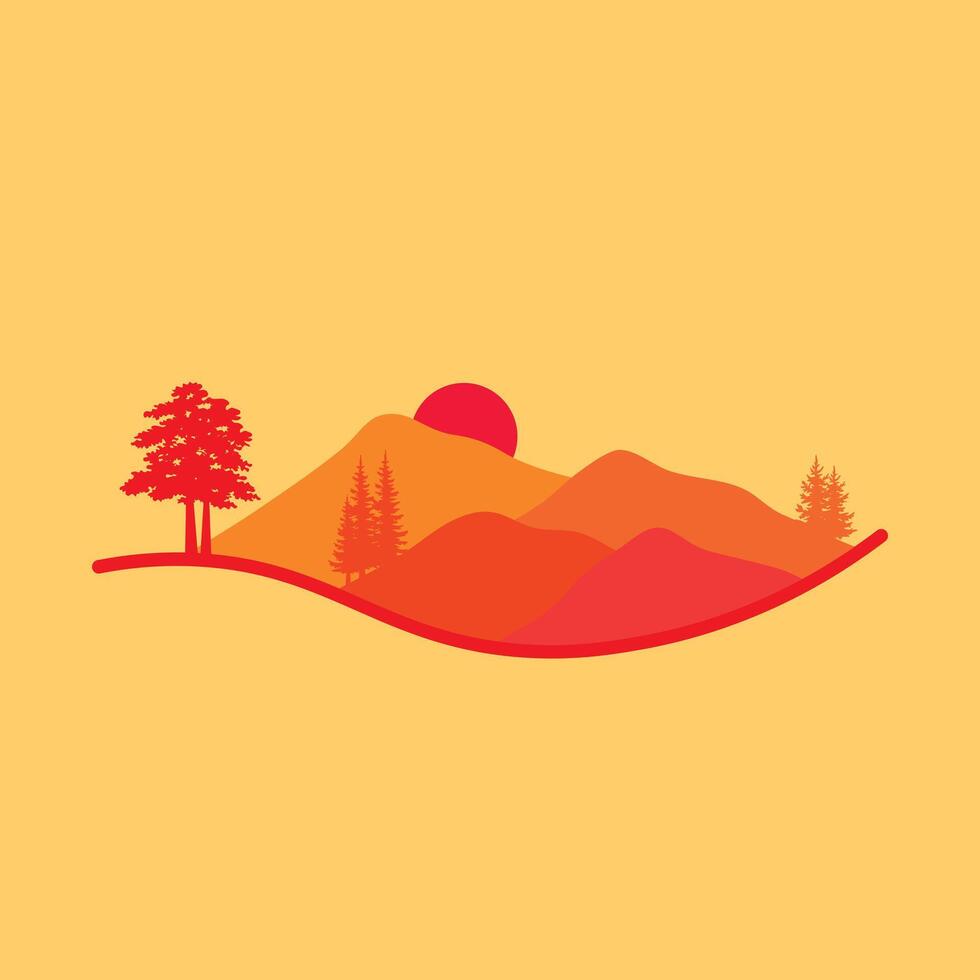 Mountain and Forest Vector Logo,this logo symbolizes a nature, peace, and calm