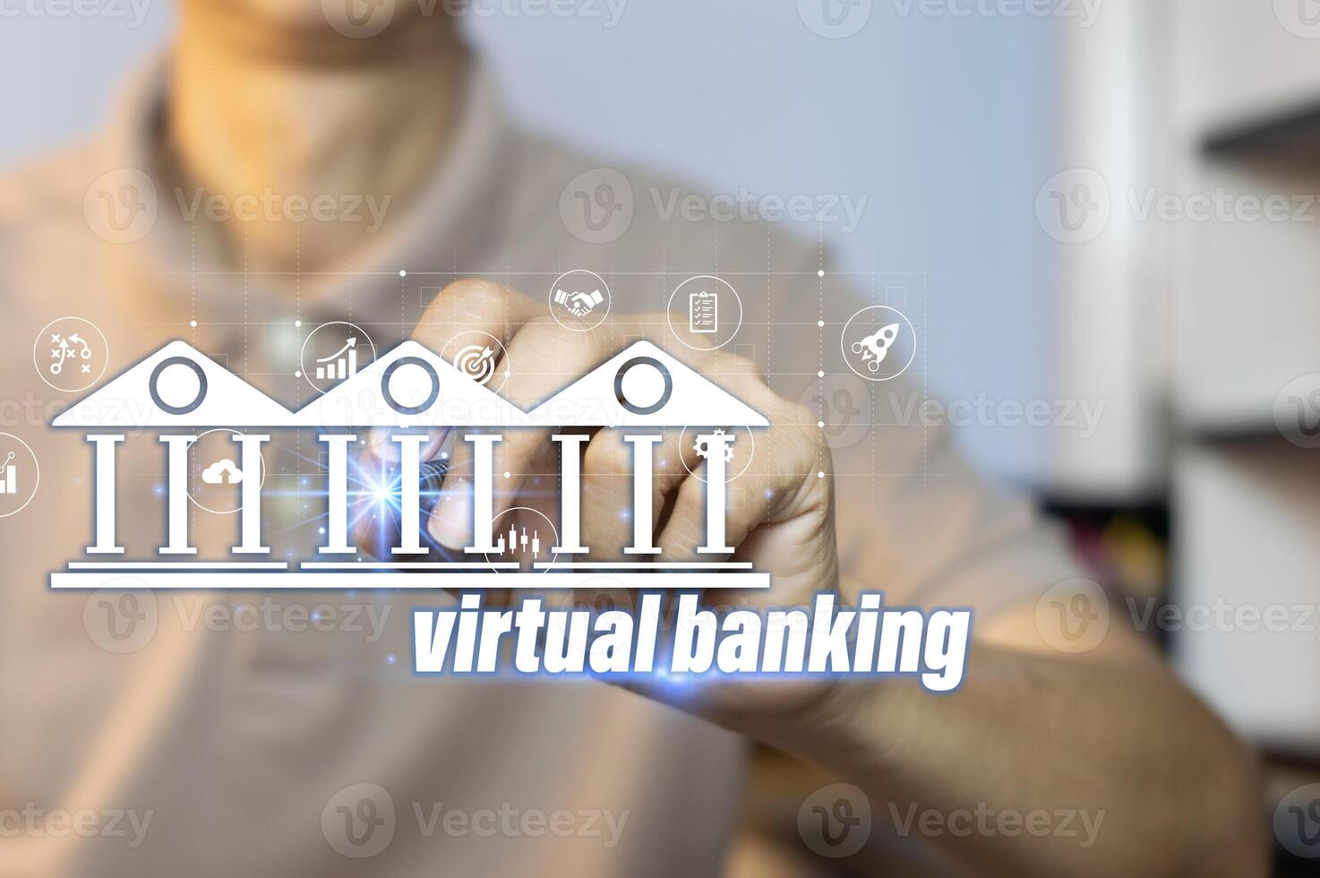 digital bank virtual bank online banking and digital money Human-facing digital virtual banking on decentralized banking and finance data networks, FinTech, cyber security photo