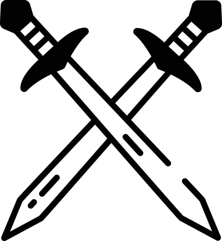 Dagger Crossed glyph and line vector illustration