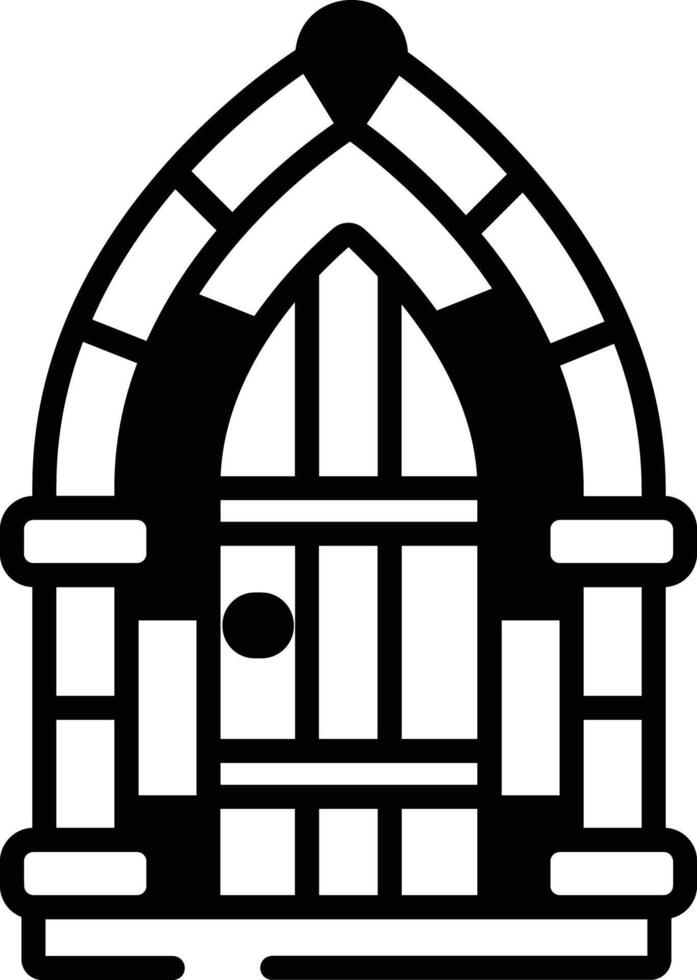 Castle door round glyph and line vector illustration