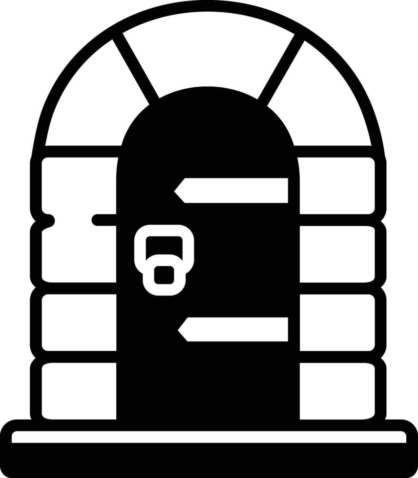 castillo puerta rectángulo glifo y línea vector ilustración