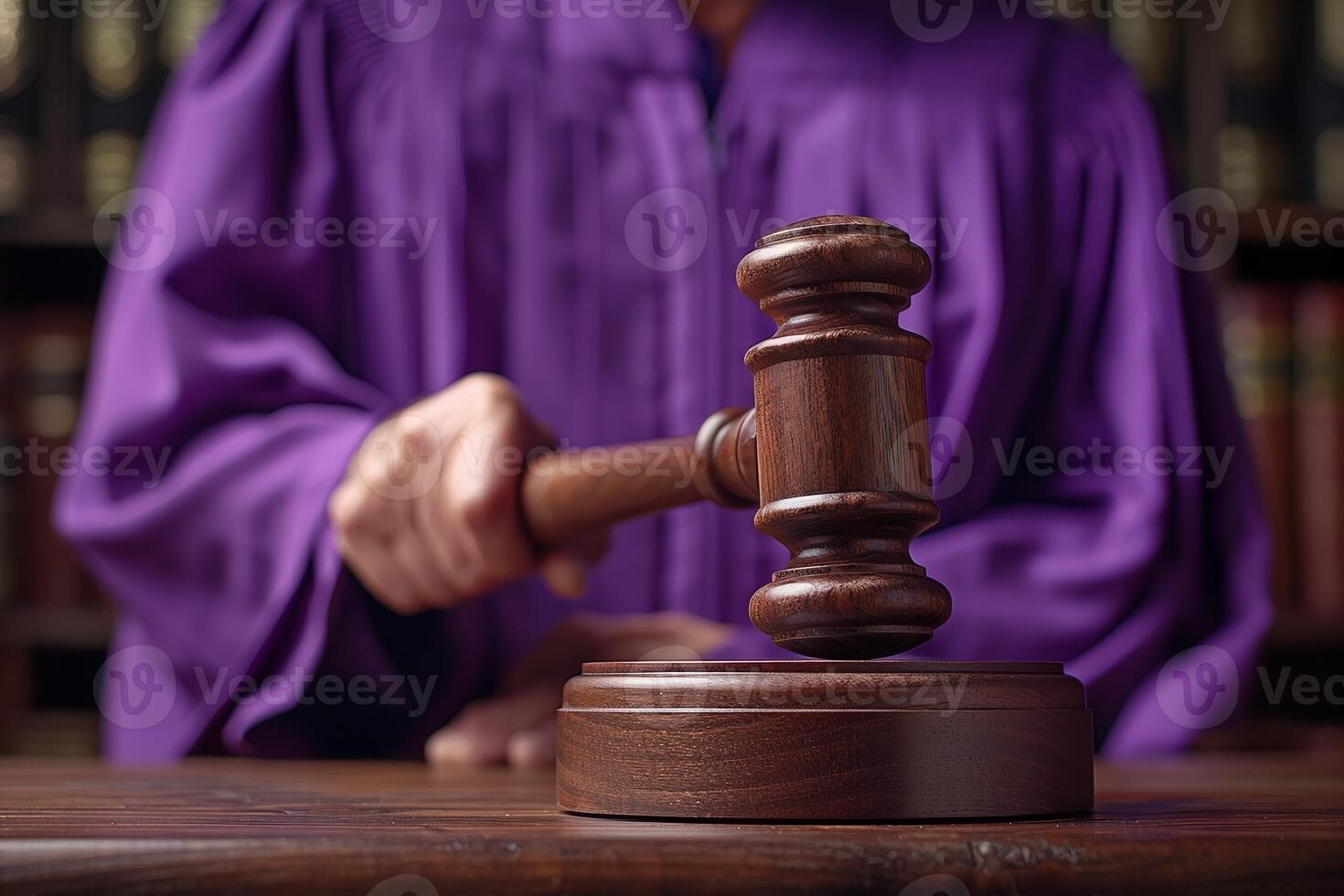 AI Generated Law, judge and closeup of lawyer with gavel for justice, court hearing and legal trial for magistrate. Government, attorney career and zoom of desk for investigation, criminal case and photo