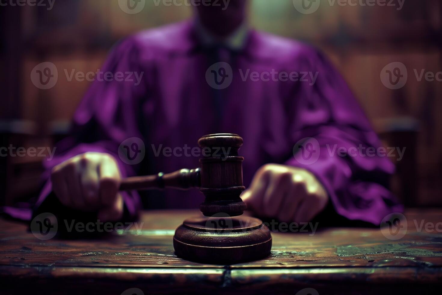 AI Generated Law, judge and closeup of lawyer with gavel for justice, court hearing and legal trial for magistrate. Government, attorney career and zoom of desk for investigation, criminal case and photo