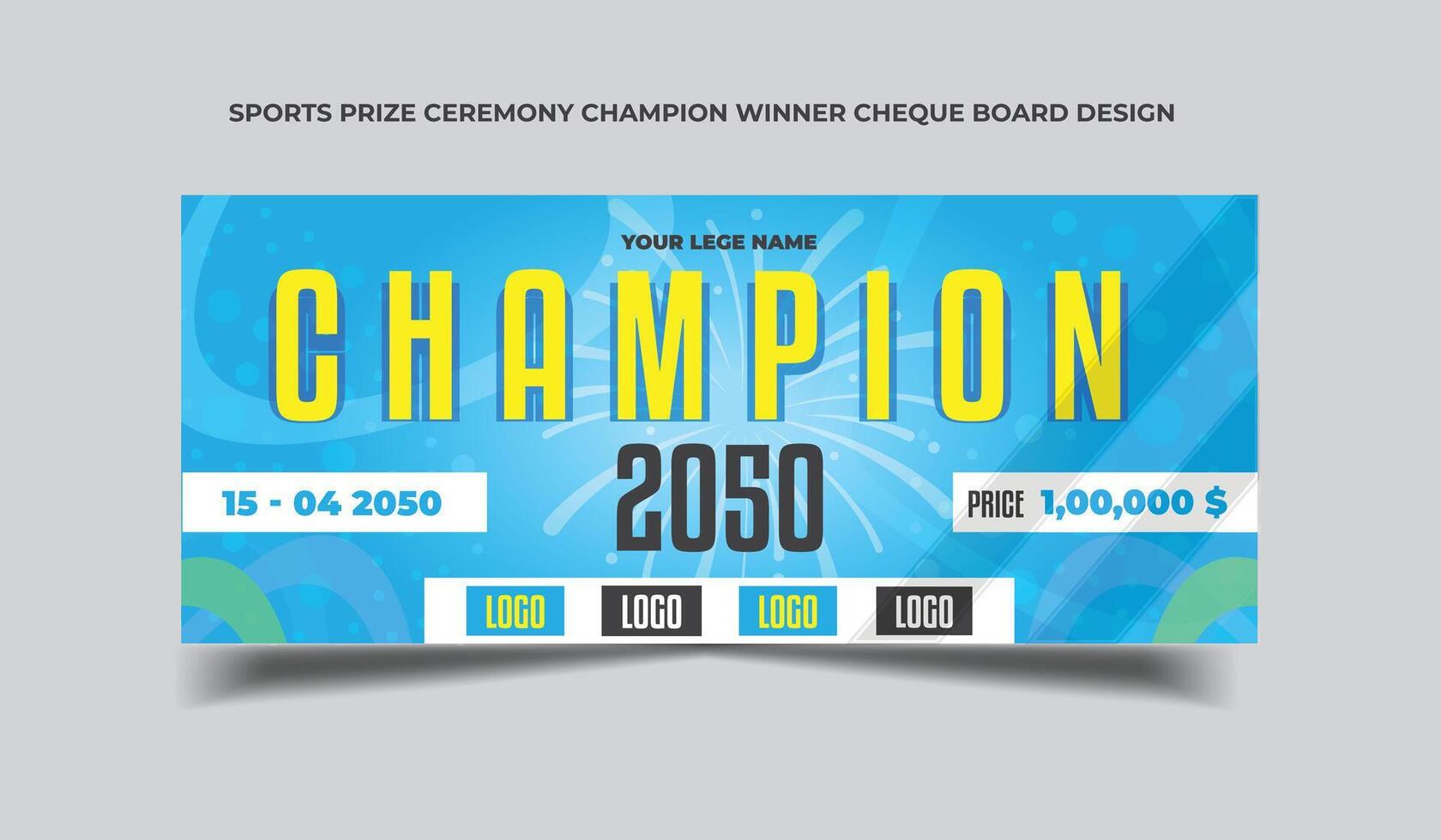 Sports Prize ceremony Champion winner cheque Board Design vector