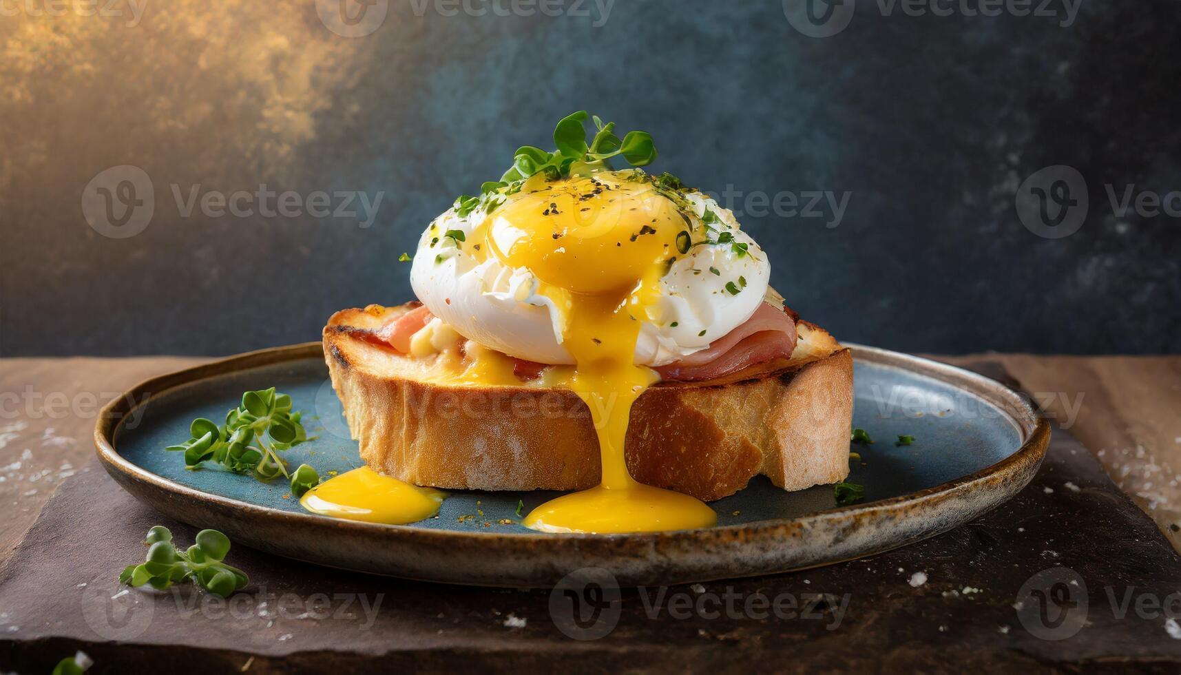ai generado huevos Benedicto y tostado un pan en un plato foto