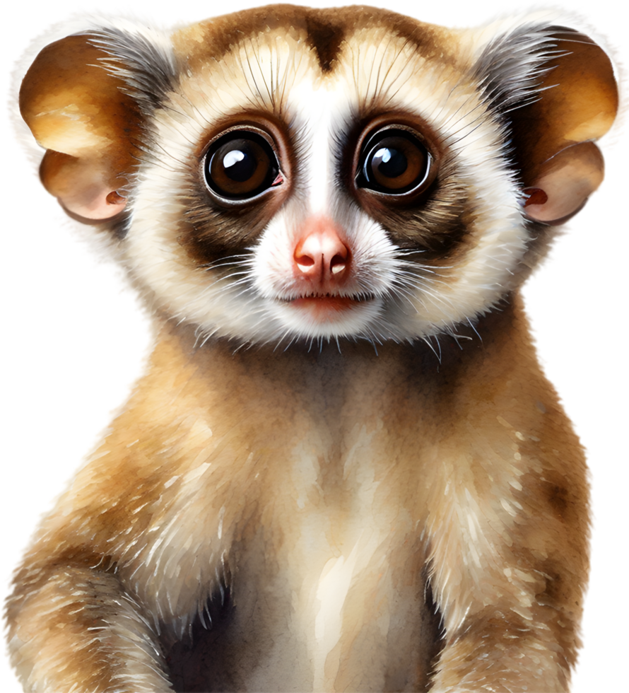 AI generated Watercolor painting of a cute Slow Loris. png