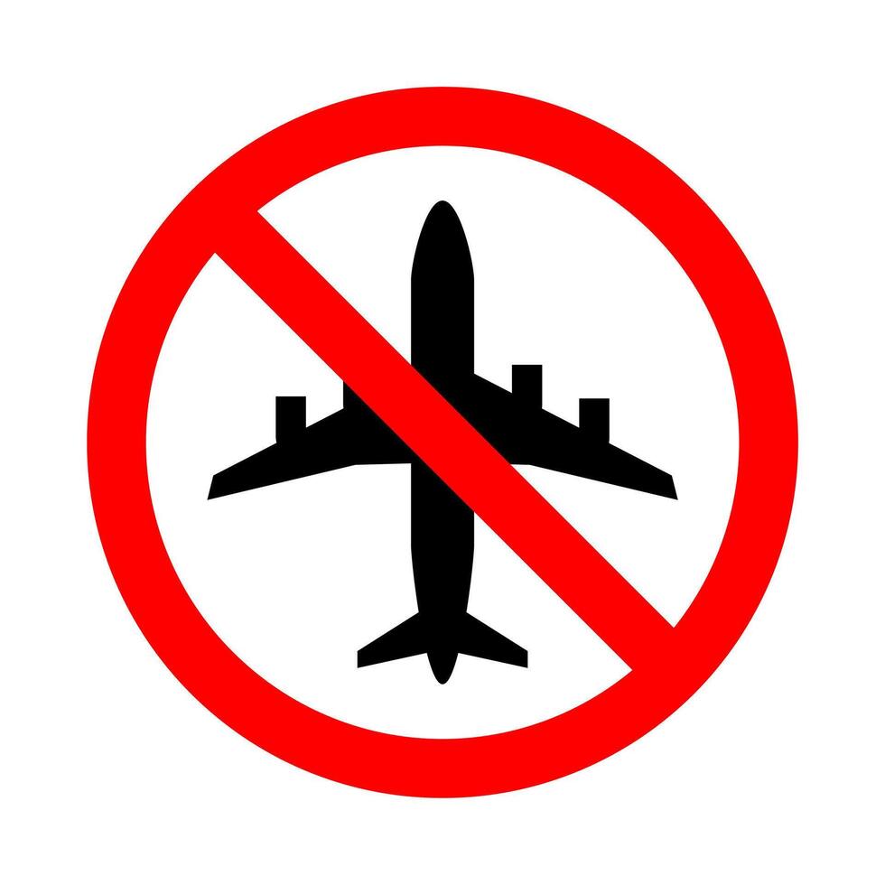 Do not fly vector icon. No aircraft access mark on white background. Symbol of transport, airplane,travel,traffic,warning. Prohibited ban stop sign. illustration