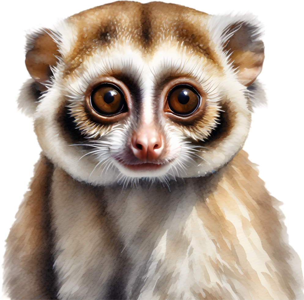 AI generated Watercolor painting of a cute Slow Loris. png