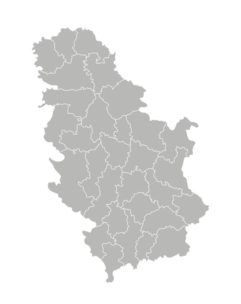 Vector isolated illustration of simplified administrative map of Serbia. Borders of the districts, regions. Grey silhouettes. White outline.