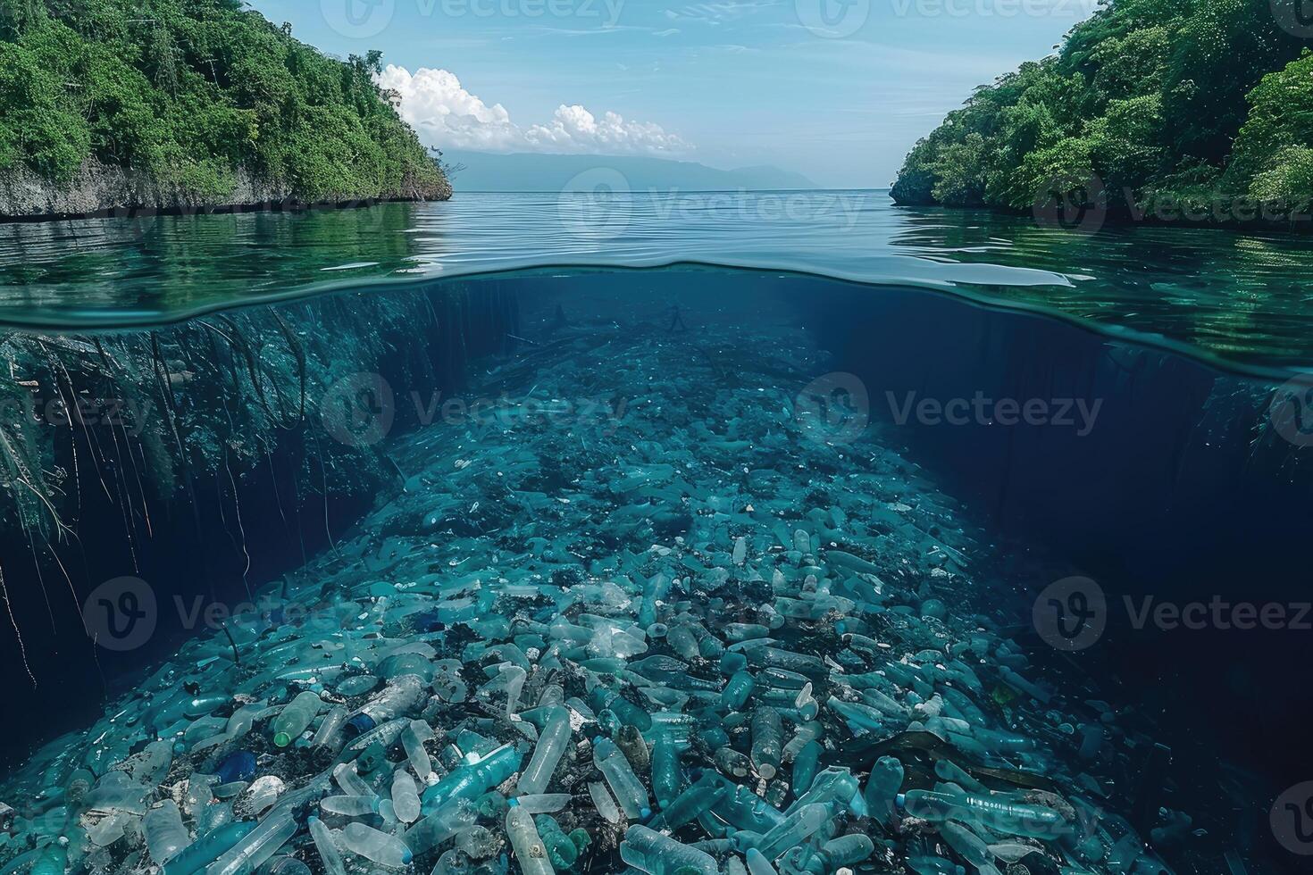 AI generated Plastic pollution from waste single use plastic professional photography photo