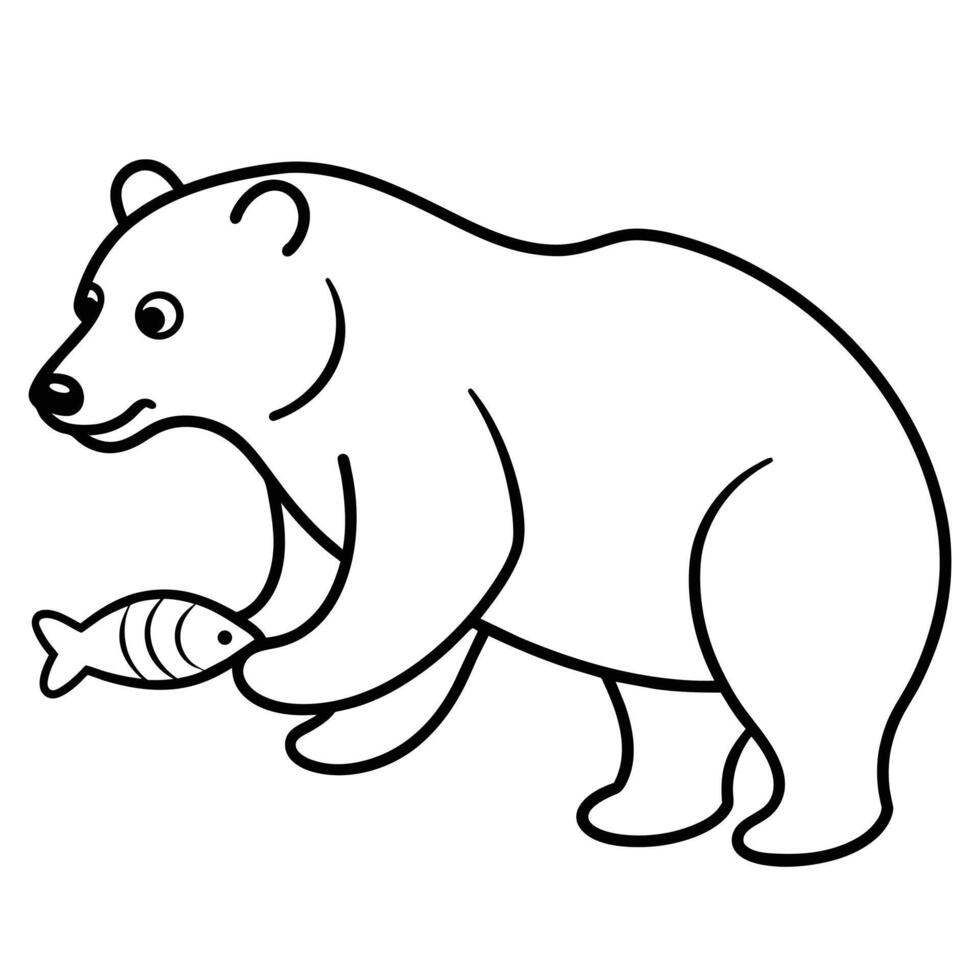 A BEAR EATING FISH LINE ART ,GRAOHIC RESOURCE vector