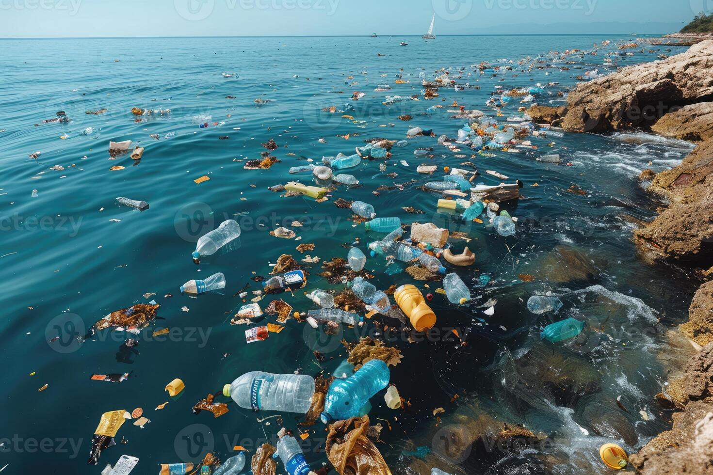 AI generated Plastic pollution from waste single use plastic professional photography photo