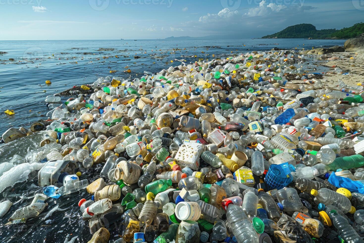 AI generated Plastic pollution from waste single use plastic professional photography photo