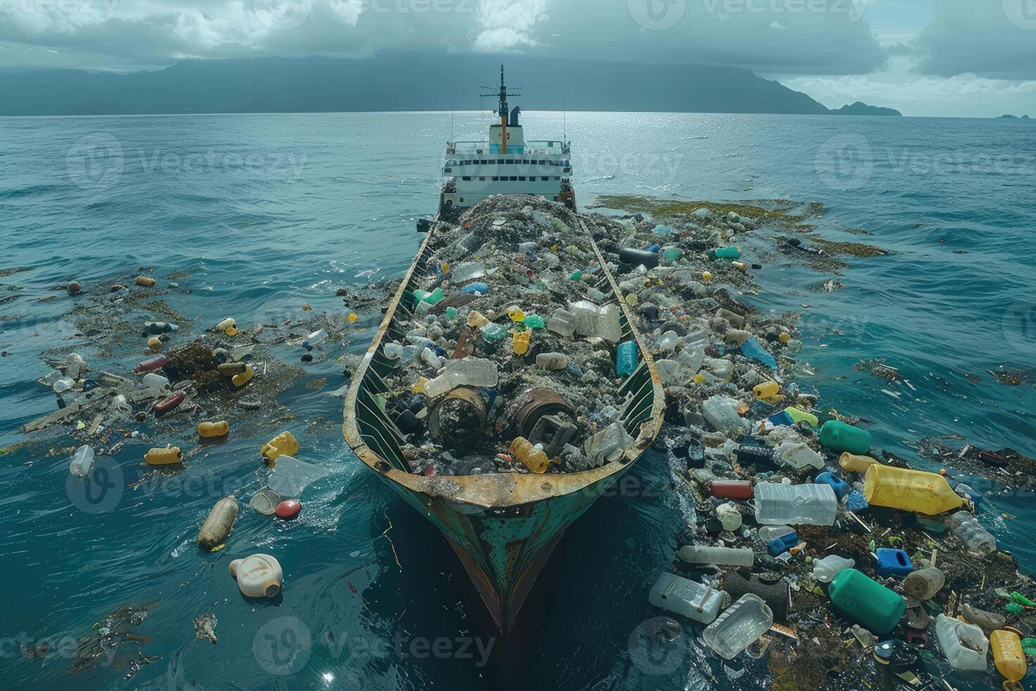 AI generated Plastic pollution from waste single use plastic professional photography photo