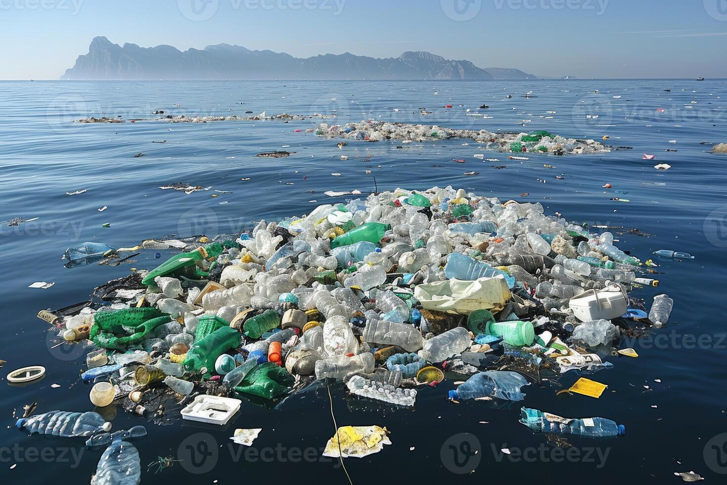 AI generated Plastic pollution from waste single use plastic professional photography photo