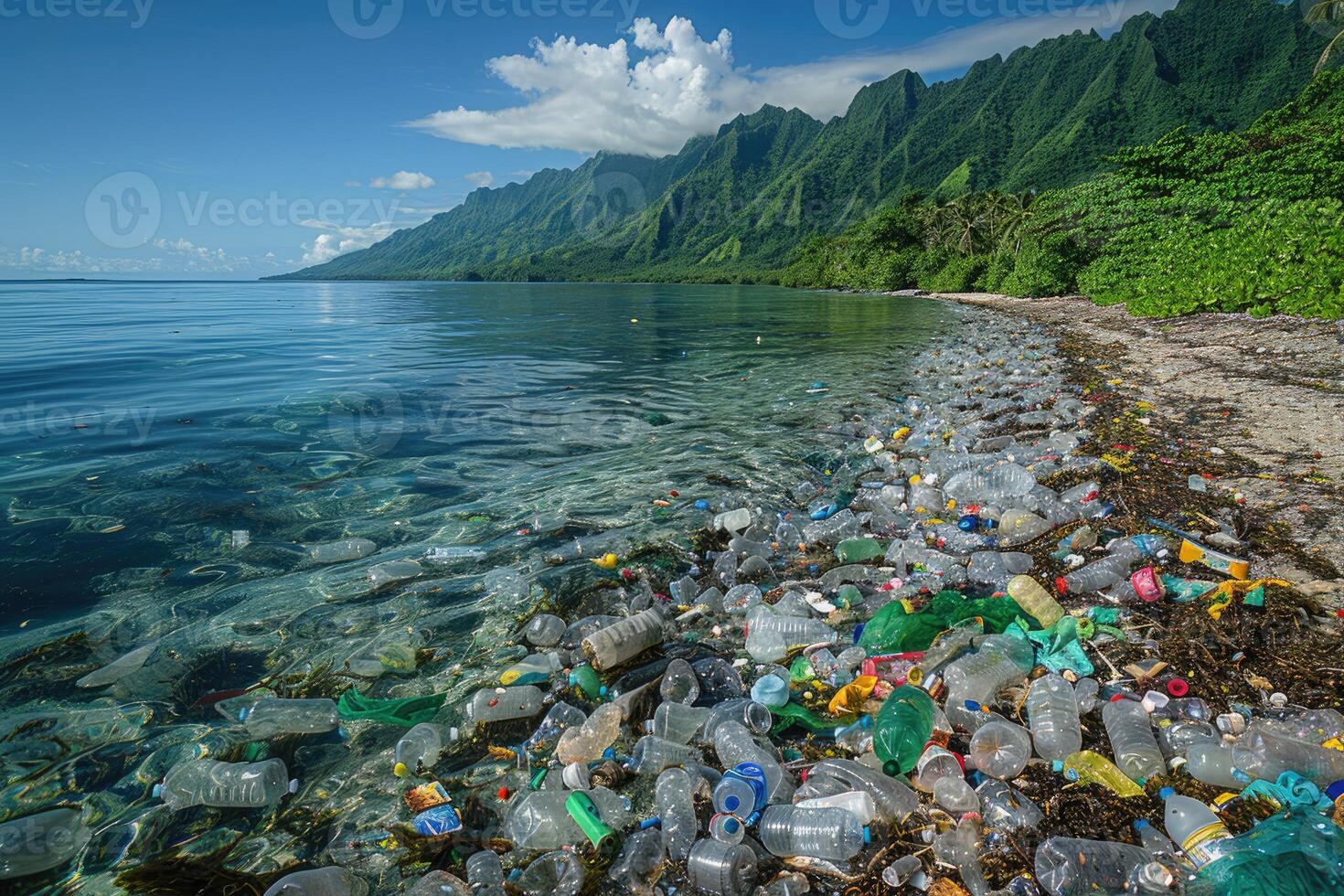 AI generated Plastic pollution from waste single use plastic professional photography photo