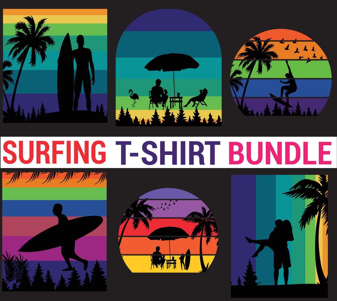 Surfing T-shirt Design Bundle vector