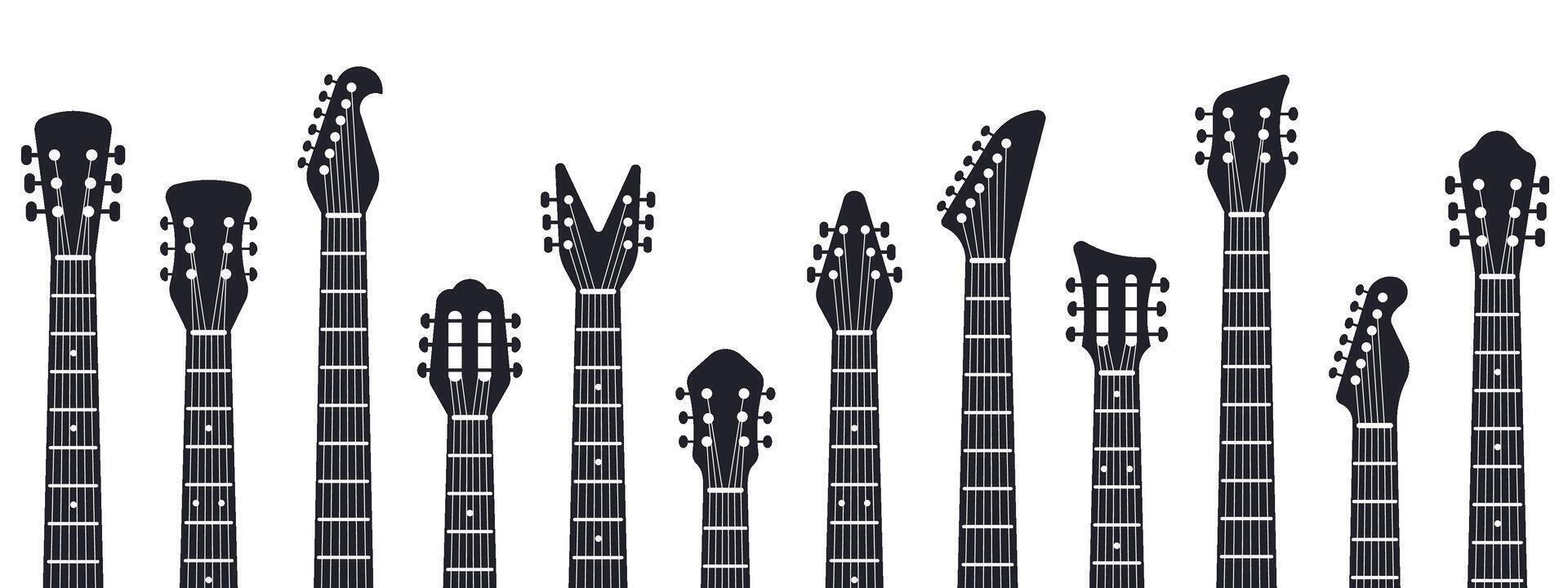 guitarras cabezal. rock música guitarra cuellos silueta. eléctrico y acústico música guitarras aislado vector ilustración