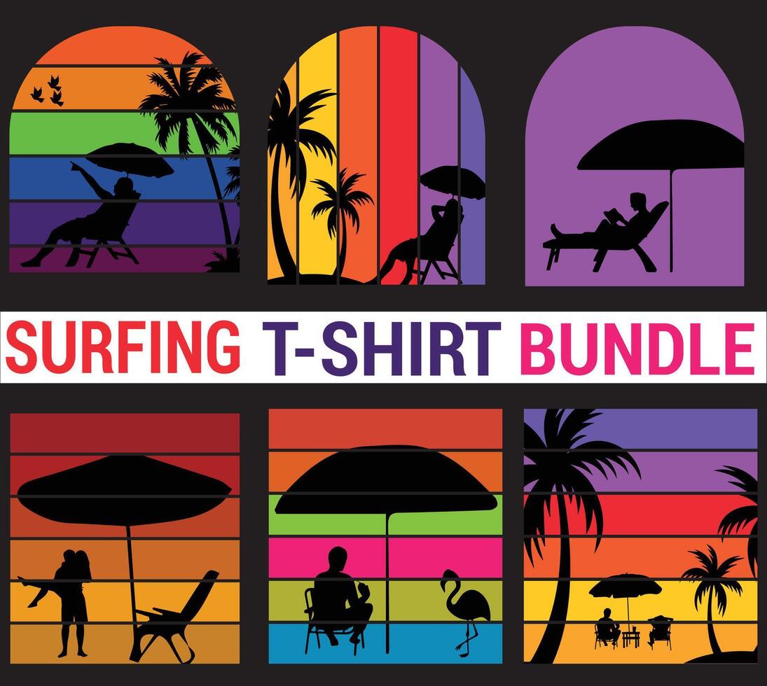 Surfing T-shirt Design Bundle vector