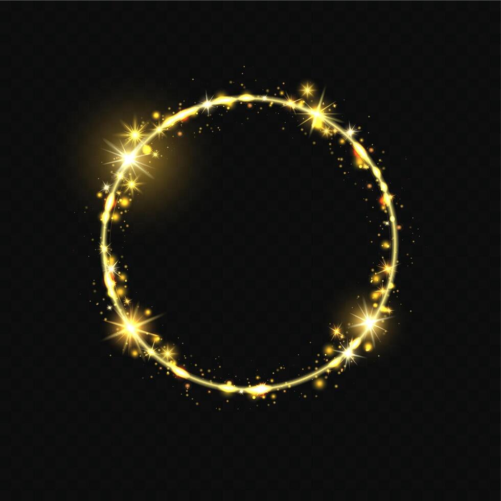 Shiny round frame. Shiny circle frame, stardust glitter stars trace, round shining magic swirl vector illustration