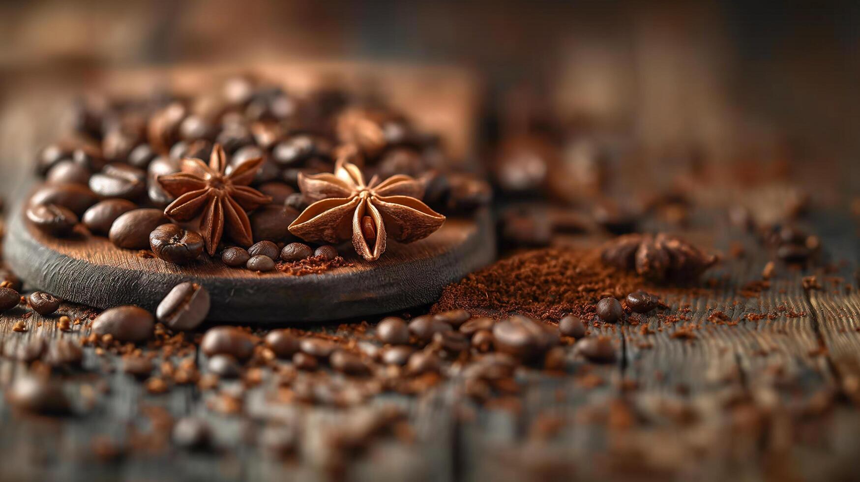 AI generated Coffee Beans and Star Anise, Coffee Infused with Aromatics. photo