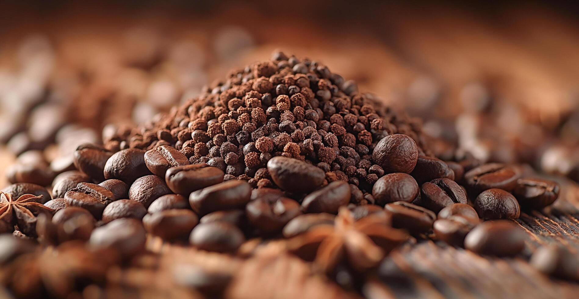 ai generado café frijoles y estrella anís, café infundido con aromáticos. foto