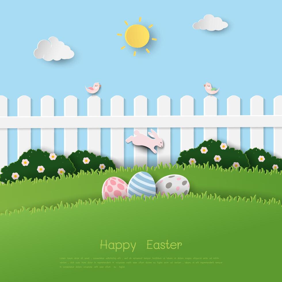 Happy Easter greeting card,celebrate theme with easter eggs and rabbit vector