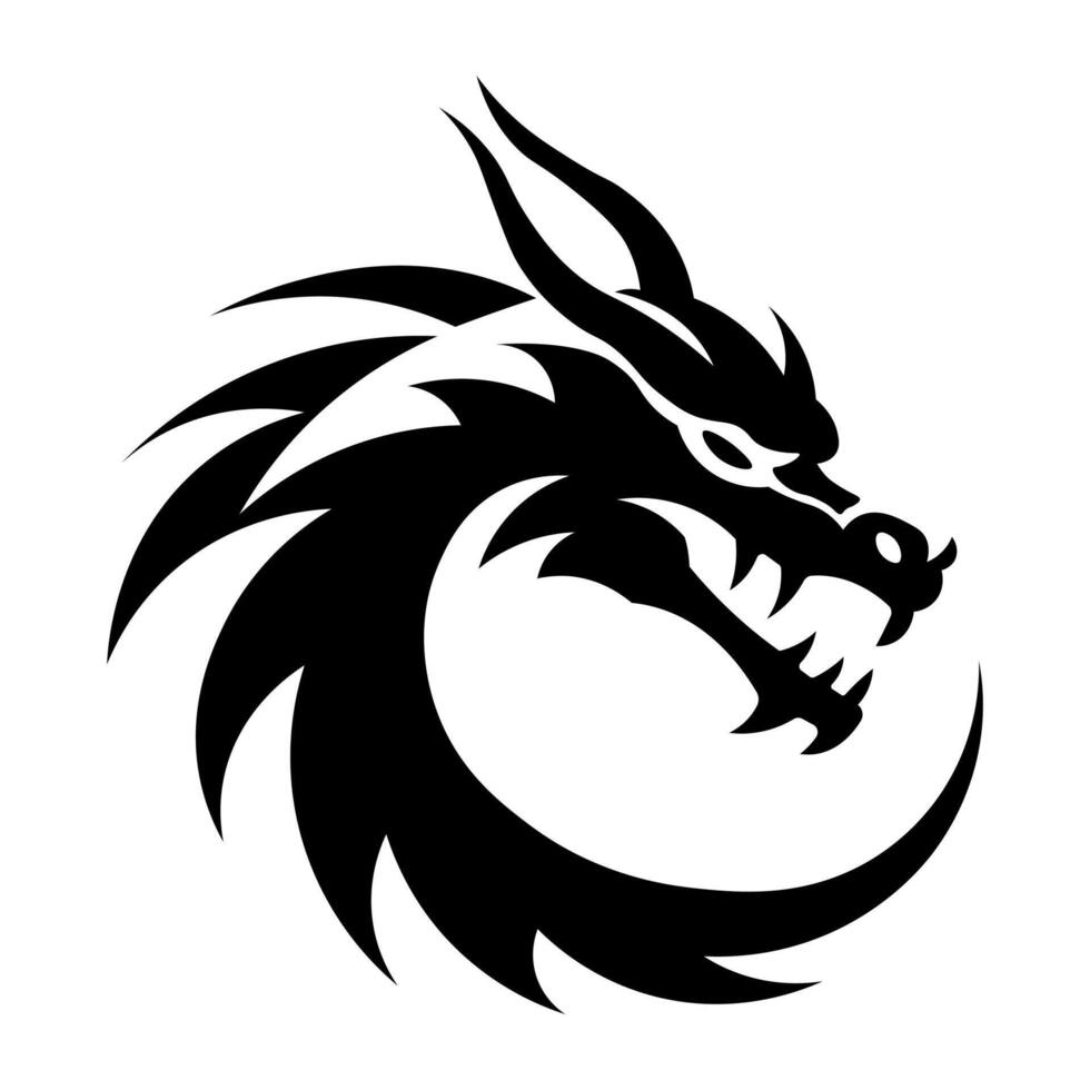 black vector dragon icon isolated on white background