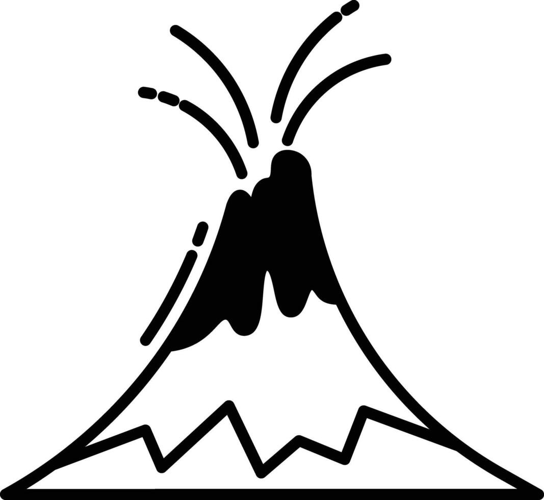 volcánico montañas glifo y línea vector ilustración