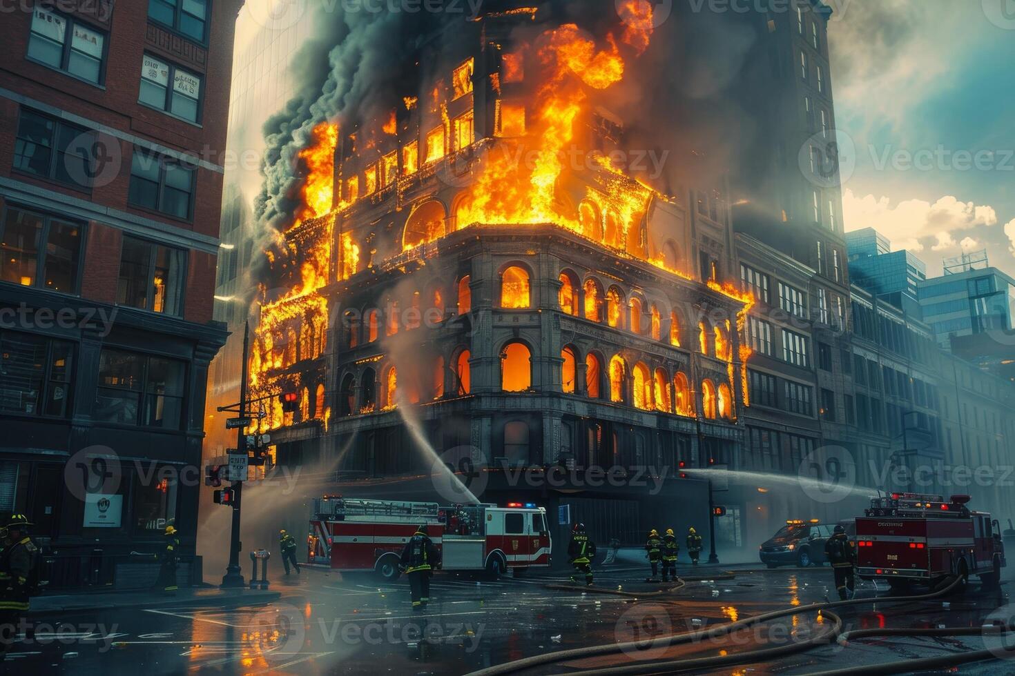 AI generated A prestigious law firm's office catches fire photo