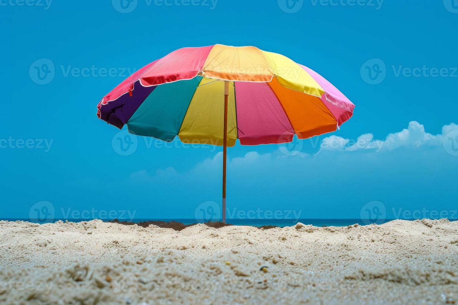 AI generated Beach colorful umbrella. Generate Ai photo