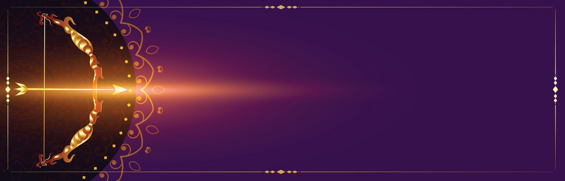 Golden bow and arrow on purple celebration banner vector