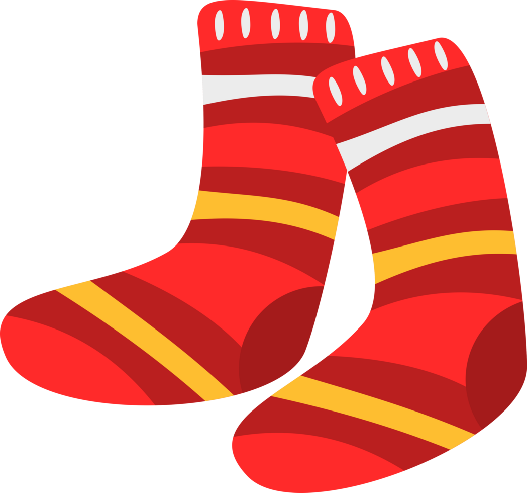 Pair of red socks with yellow stripes. Suitable for fashion blogs, clothing advertisements, and sock product designs. png