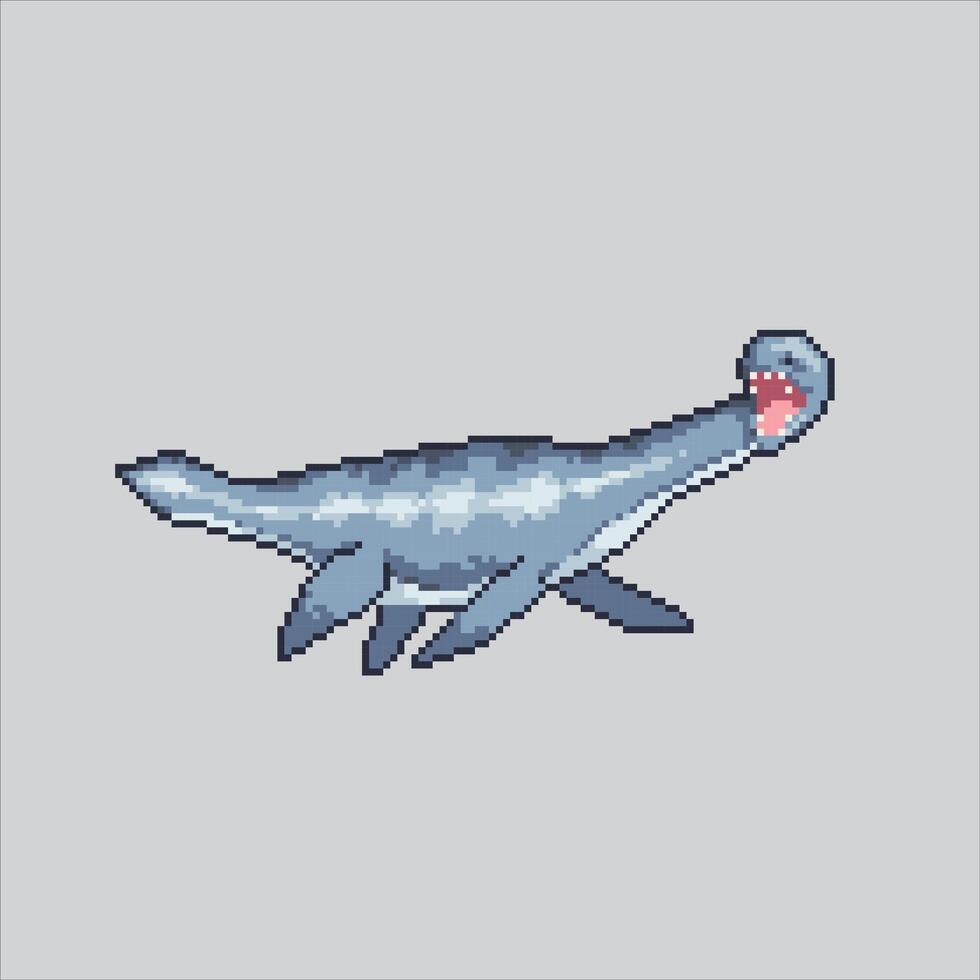 Pixel art illustration Elasmosaurus. Pixelated Elasmosaurus. Elasmosaurus Dinosaur pixelated for the pixel art game and icon for website and video game. old school retro. vector