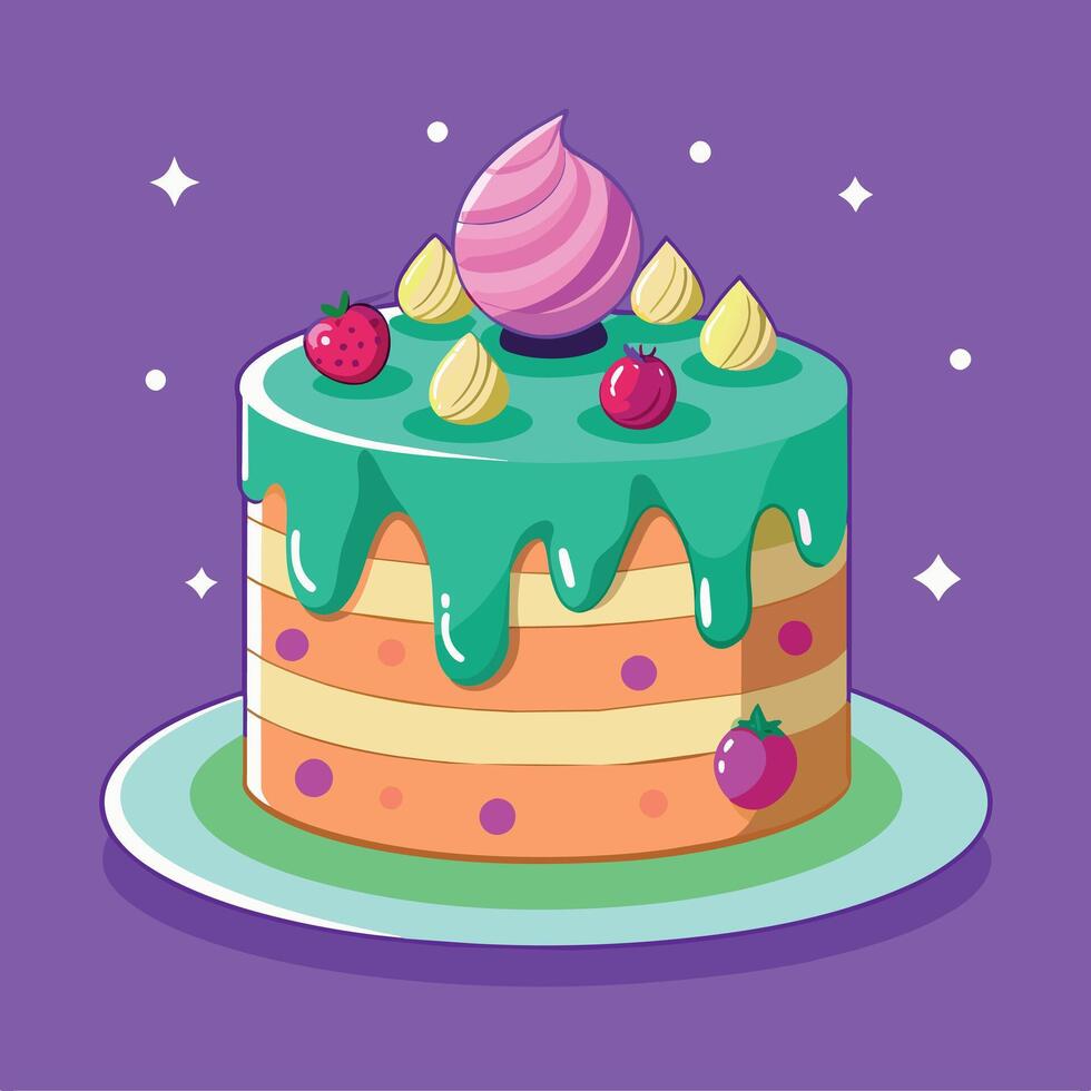 Beautiful colorful image of a birthday cake. cake with candles on it vector