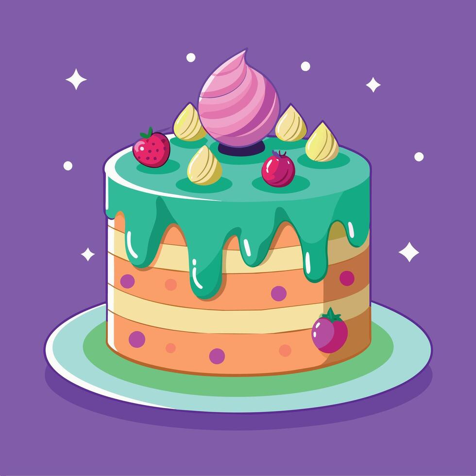 hermosa vistoso imagen de un cumpleaños pastel. pastel con velas en eso vector